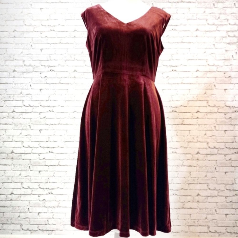 London Style Wine Velvet Dress New